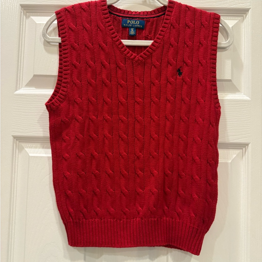 Polo by Ralph Lauren Red Cable-Knit V-Neck Sweater Vest